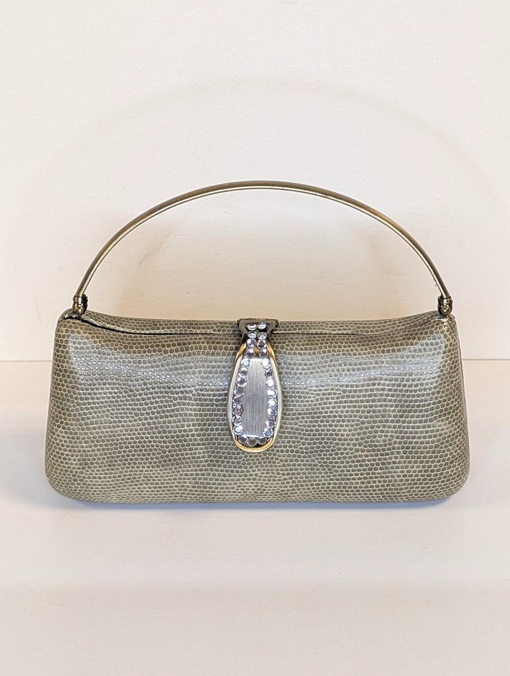 Bella Collection Taupe Faux Snakeskin Rhinestone Evening Bag NWT
